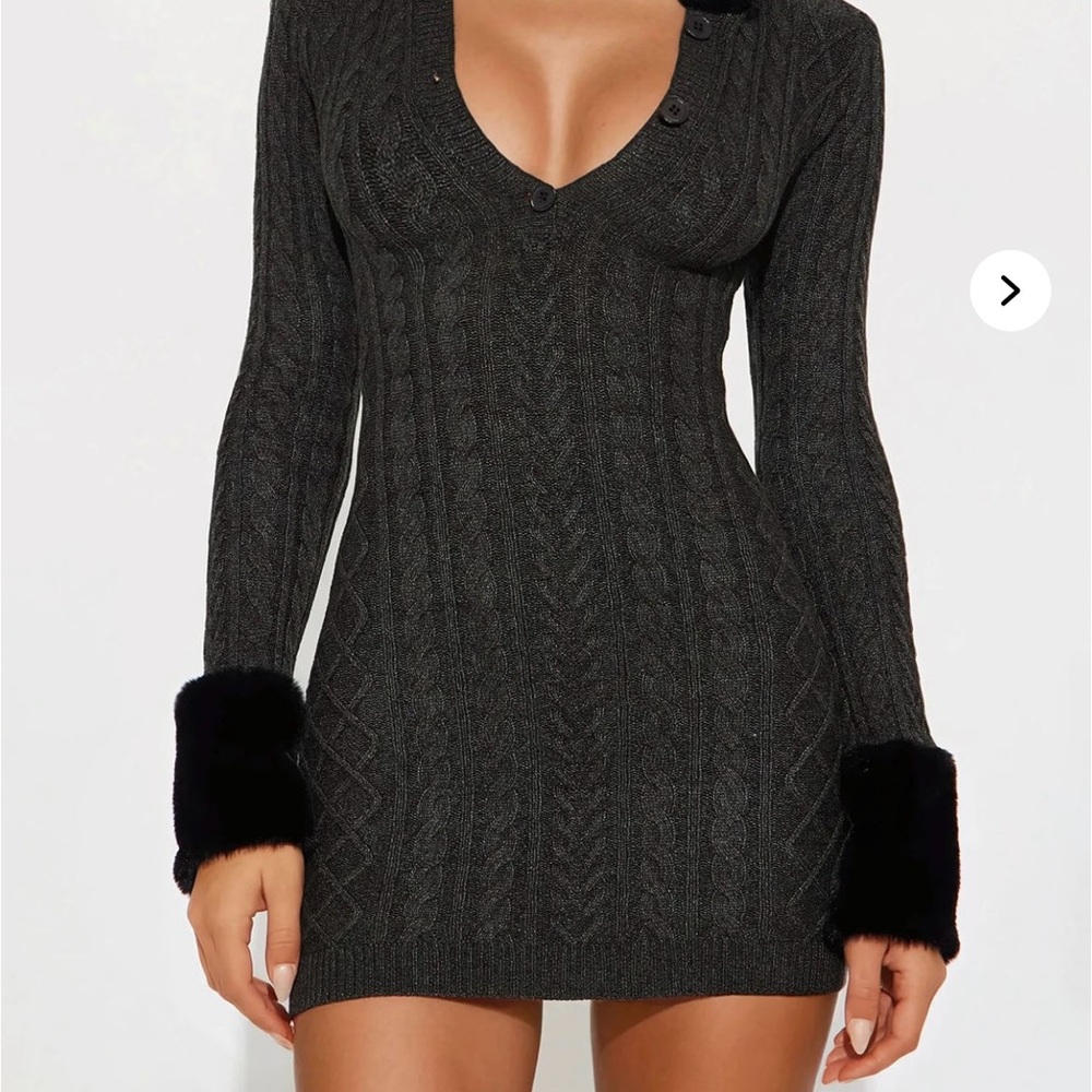 Fashion Nova Gray V-Neck Bodycon Sweater Dress - Picture 1 of 4